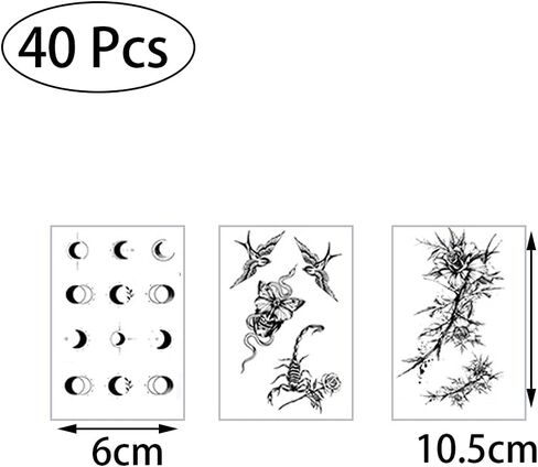 40 ورقة القمر نجوم الحيوانات الزهور وهمية الوشم مقاوم للماء الوشم المؤقت ملصق الوشم الصغير للرجال والنساء in Kuwait