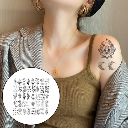 40 ورقة القمر نجوم الحيوانات الزهور وهمية الوشم مقاوم للماء الوشم المؤقت ملصق الوشم الصغير للرجال والنساء in Kuwait