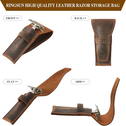 حقيبة شفرات الحلاقة الآمنة من رينج صن، حقيبة سفر جلدية بشفرات الحلاقة، غطاء ماكينة حلاقة مستقيمة آمنة للحواف المزدوجة، RS04 in Kuwait