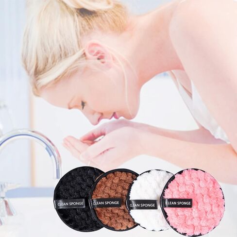 Yimingbuty Reusable Soft Makeup Remover Pads for All Skin - 4 pack Microfiber Face Rounds Wipes Heavy Mascara Eye Shadow Facial Cleansing Puffs Foundation, Washable Removal Cloth, Chemical Free in Saudi Arabia