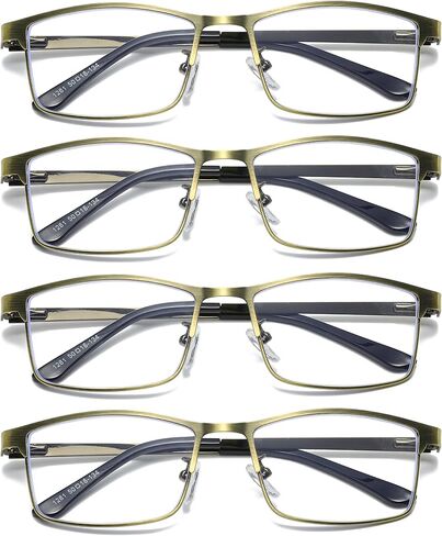 B&Q 4 Pack Rectangular Metal Frame Spring Hinge Blue Light Blocking Reading Glasses Readers for Men in Saudi Arabia