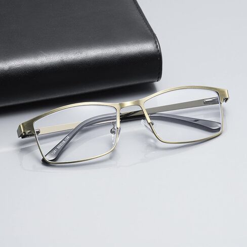 B&Q 4 Pack Rectangular Metal Frame Spring Hinge Blue Light Blocking Reading Glasses Readers for Men in Saudi Arabia