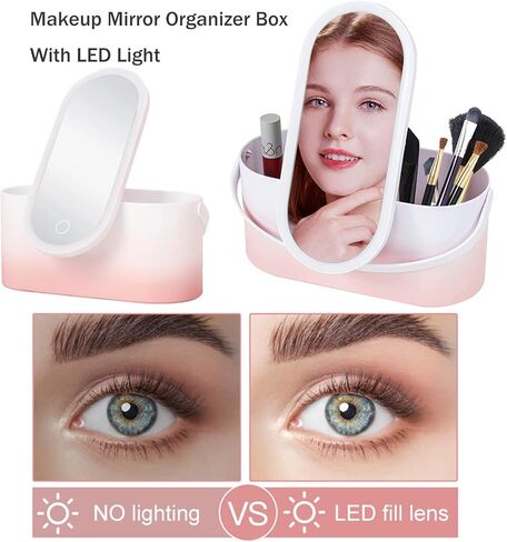 حقيبة مكياج للسفر LXIANGN مع مرآة بإضاءة LED، صندوق تخزين مستحضرات التجميل المحمول ومنظم المكياج مع 3 تروس قابلة للتعديل ومقبض مرآة بمصابيح LED للنساء والفتيات، وردي متدرج in Kuwait
