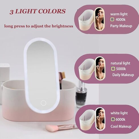 حقيبة مكياج للسفر LXIANGN مع مرآة بإضاءة LED، صندوق تخزين مستحضرات التجميل المحمول ومنظم المكياج مع 3 تروس قابلة للتعديل ومقبض مرآة بمصابيح LED للنساء والفتيات، وردي متدرج in Kuwait