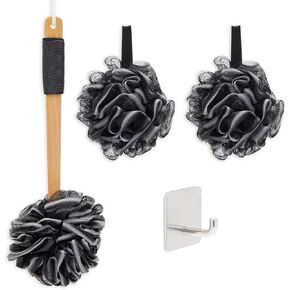 Loofah Set with Long Handle Back Scrubber, 2 Shower Loofahs Bath Sponge and Hook for Men Women in Kuwait