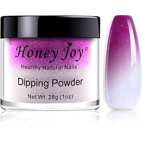 28g/Box Purple and White Temperature Color Change with Shine Glitter Dip Powder Nails Dipping Nails Long-lasting Nails No UV Light Needed, (W-No.1)