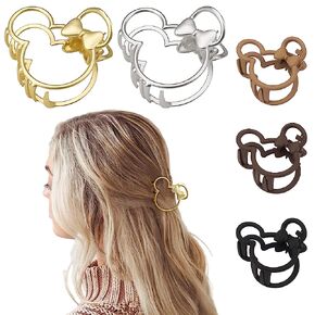 5PCS Mouse Lady Thick Hair Barrette, Vintage Metal ABS Resin Hair Claw Clips Hair Jaw Clips, Hollow Non-slip Hair Clips for Mouse Ears Theme Party, Hair Clasps Accessories for Women Girls Adult Kids
