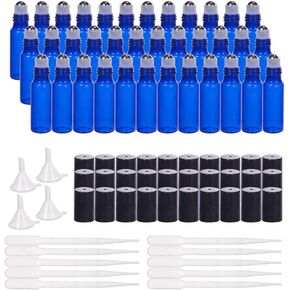 BENECREAT 30 Pack 1ml Amber Glass Essential Oils Roller Bottles with Stainless Steel Roller Balls, 10Pcs 3ml Droppers, 4Pcs Funnels, 1Pc Openers and Label for Essential Oils and Other Liquids