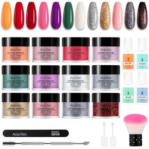 Aokitec 21 قطعة من مسحوق غمس الأظافر للمبتدئين، مسحوق غمس الأظافر 12 لونًا، مجموعة مسحوق جل الأظافر من الأكريليك، مجموعة غمس للمبتدئين in Kuwait