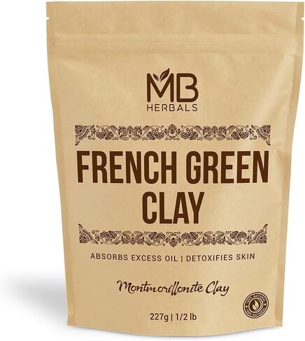 MB Herbals French Green Clay 8 oz | 0.5 lb / 227 Gram | 100% Pure Montmorillonite Clay | Absorbs Excess Oil | Detoxifies Skin | Recommended For Oily Skin | No Chemical Preservatives in Saudi Arabia