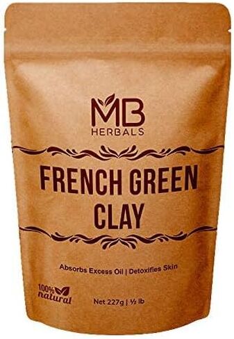 MB Herbals French Green Clay 8 oz | 0.5 lb / 227 Gram | 100% Pure Montmorillonite Clay | Absorbs Excess Oil | Detoxifies Skin | Recommended For Oily Skin | No Chemical Preservatives in Saudi Arabia