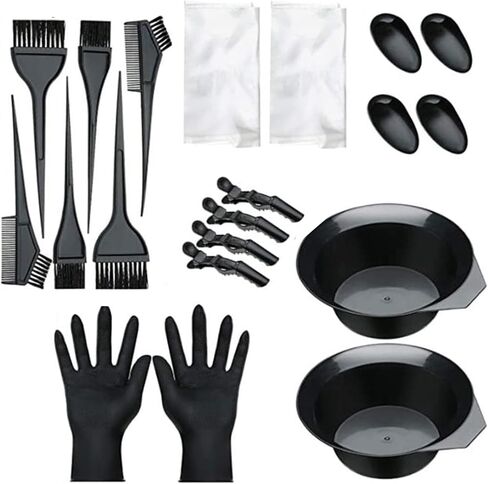 IHEOJAOC 20 قطعة من أدوات تلوين الشعر، مجموعة صبغ الشعر، أداة صالونات التجميل الاحترافية، وعاء تلوين الشعر، فرشاة صبغ، غطاء الأذن، قفازات، دبوس شعر لتلوين الشعر بنفسك in Kuwait