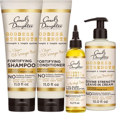 شامبو Carol's Daughter Goddess Strength الخالي من الكبريتات، وبلسم الشعر، وبلسم يُترك على الشعر، وزيت معالجة الشعر المصنوع من زيت الخروع (4 منتجات) in Kuwait