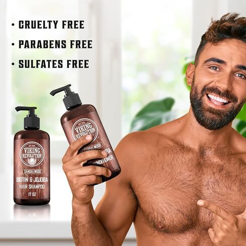 مجموعة شامبو وبلسم خشب الصندل من فايكينج ريفولوشن مع البيوتين وزيت الجوجوبا - مجموعة شامبو وبلسم للرجال - شامبو وبلسم شعر طبيعي للرجال مع فيتامين ب5 (17 أونصة) in Kuwait