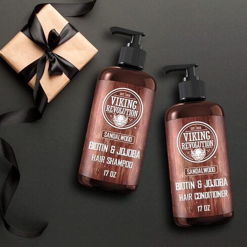 مجموعة شامبو وبلسم خشب الصندل من فايكينج ريفولوشن مع البيوتين وزيت الجوجوبا - مجموعة شامبو وبلسم للرجال - شامبو وبلسم شعر طبيعي للرجال مع فيتامين ب5 (17 أونصة) in Kuwait
