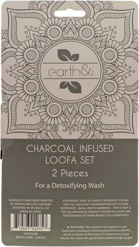 Earth & I Charcoal Infused Loofah Set, Exfoliating Sponge for Deep Cleaning the Skin, 2-Pack in Saudi Arabia