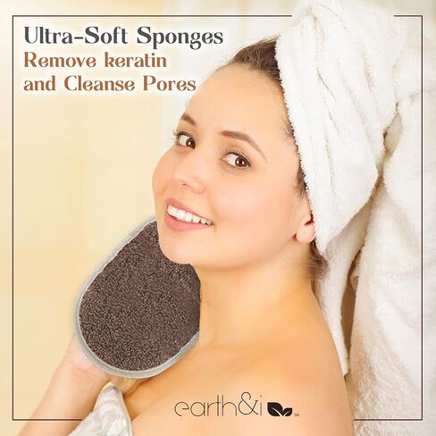 Earth & I Charcoal Infused Loofah Set, Exfoliating Sponge for Deep Cleaning the Skin, 2-Pack in Saudi Arabia