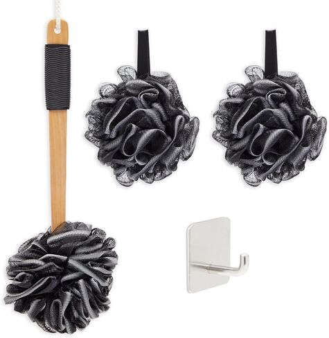 Loofah Set with Long Handle Back Scrubber, 2 Shower Loofahs Bath Sponge and Hook for Men Women in Saudi Arabia
