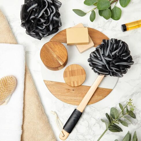 Loofah Set with Long Handle Back Scrubber, 2 Shower Loofahs Bath Sponge and Hook for Men Women in Saudi Arabia