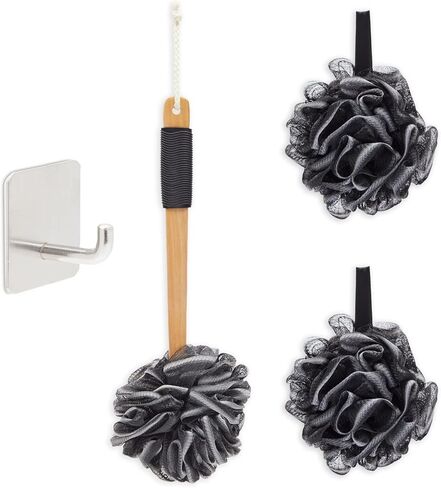 Loofah Set with Long Handle Back Scrubber, 2 Shower Loofahs Bath Sponge and Hook for Men Women in Saudi Arabia