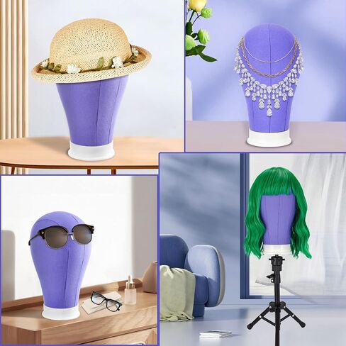 Yofuly 22'' Canvas Wig Head Set, Upgraded 63 Inch Tall Wig Stand Tripod with Mannequin Head, Canvas Block Head Wig Stand Set with Wig Caps, Table Clamp, Perfect for DIY Wig Making and Styling - Blue in Saudi Arabia