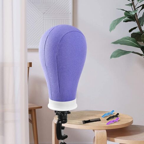 Yofuly 22'' Canvas Wig Head Set, Upgraded 63 Inch Tall Wig Stand Tripod with Mannequin Head, Canvas Block Head Wig Stand Set with Wig Caps, Table Clamp, Perfect for DIY Wig Making and Styling - Blue in Saudi Arabia