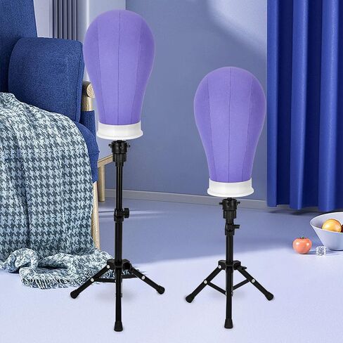 Yofuly 22'' Canvas Wig Head Set, Upgraded 63 Inch Tall Wig Stand Tripod with Mannequin Head, Canvas Block Head Wig Stand Set with Wig Caps, Table Clamp, Perfect for DIY Wig Making and Styling - Blue in Saudi Arabia
