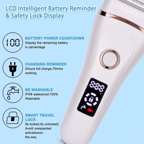 Electric Lady Shaver Bikini Trimmer Wet & Dry Rechargeable Cordless Painless Electric Razor for Women, LED Display Razor for Legs Underarms (Purple) in Kuwait