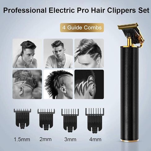 Professional Hair Trimmer Clipper, Zero Gapped T-Blade Close Cutting Hair Clippers for Men Rechargeable Cordless Trimmers for Haircut Beard Shaver Barbershop (Black, 4 Combs) in Saudi Arabia