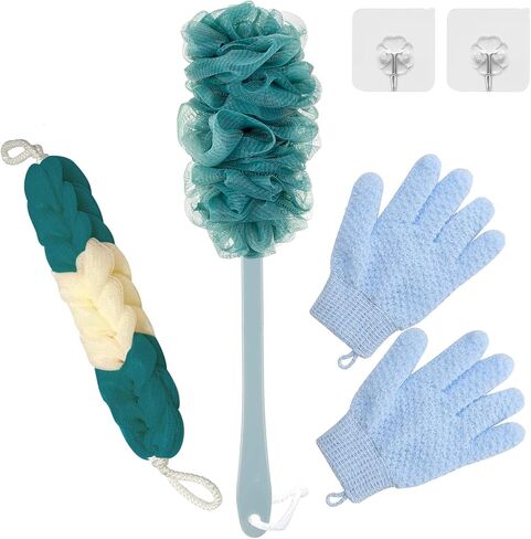 Loofah - Body Scrubber for Shower, Long Handle Back Loofah Shower Brush, Soft Nylon Mesh Back Cleaner Washer, Loofah On a Stick for Men Women, Loofah Sponge Exfoliating Body Scrubber for Skin Care in Kuwait