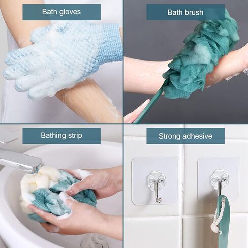 Loofah - Body Scrubber for Shower, Long Handle Back Loofah Shower Brush, Soft Nylon Mesh Back Cleaner Washer, Loofah On a Stick for Men Women, Loofah Sponge Exfoliating Body Scrubber for Skin Care in Kuwait