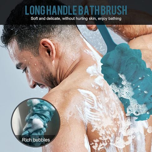 Loofah - Body Scrubber for Shower, Long Handle Back Loofah Shower Brush, Soft Nylon Mesh Back Cleaner Washer, Loofah On a Stick for Men Women, Loofah Sponge Exfoliating Body Scrubber for Skin Care in Kuwait