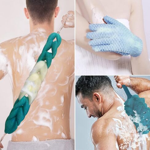 Loofah - Body Scrubber for Shower, Long Handle Back Loofah Shower Brush, Soft Nylon Mesh Back Cleaner Washer, Loofah On a Stick for Men Women, Loofah Sponge Exfoliating Body Scrubber for Skin Care in Kuwait