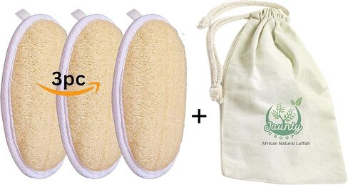 Jaunty Natural Loofah (3PC Pack) Sponge Exfoliating Body Scrubber Made with Eco-Friendly and Biodegradable Suitable for Women, Babies and Men, in Saudi Arabia