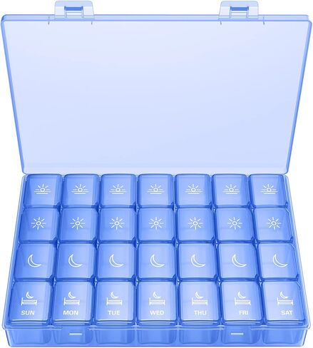 منظم حبوب منع الحمل مقاس XL 4 مرات في اليوم، صندوق حبوب دواء أسبوعي كبير للسفر، علب حبوب محمولة، حاوية حبوب منع الحمل لمدة 7 أيام، منظم أدوية يومي قابل للإزالة لزيت كبد سمك القد، والفيتامينات، والمكملات الغذائية (أسود) in Kuwait