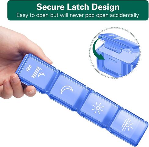 منظم حبوب منع الحمل مقاس XL 4 مرات في اليوم، صندوق حبوب دواء أسبوعي كبير للسفر، علب حبوب محمولة، حاوية حبوب منع الحمل لمدة 7 أيام، منظم أدوية يومي قابل للإزالة لزيت كبد سمك القد، والفيتامينات، والمكملات الغذائية (أسود) in Kuwait