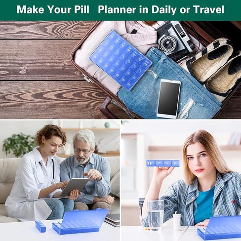 منظم حبوب منع الحمل مقاس XL 4 مرات في اليوم، صندوق حبوب دواء أسبوعي كبير للسفر، علب حبوب محمولة، حاوية حبوب منع الحمل لمدة 7 أيام، منظم أدوية يومي قابل للإزالة لزيت كبد سمك القد، والفيتامينات، والمكملات الغذائية (أسود) in Kuwait