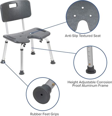 Flash Furniture HERCULES Series Tool-Free and Quick Assembly, 300 Lb. Capacity, Adjustable Gray Bath & Shower Chair with Non-slip Feet in Saudi Arabia