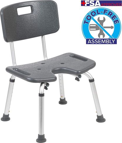 Flash Furniture HERCULES Series Tool-Free and Quick Assembly, 300 Lb. Capacity, Adjustable Gray Bath & Shower Chair with Non-slip Feet in Saudi Arabia