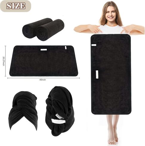 SUNLAND Microfiber Hair Towel Wrap for Women Super Absorbent Quick Dry Magic Hair Turban for Drying Long Hair Soft and Large 24 inch X 43 inch Black in Saudi Arabia
