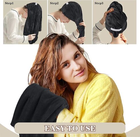 SUNLAND Microfiber Hair Towel Wrap for Women Super Absorbent Quick Dry Magic Hair Turban for Drying Long Hair Soft and Large 24 inch X 43 inch Black in Saudi Arabia