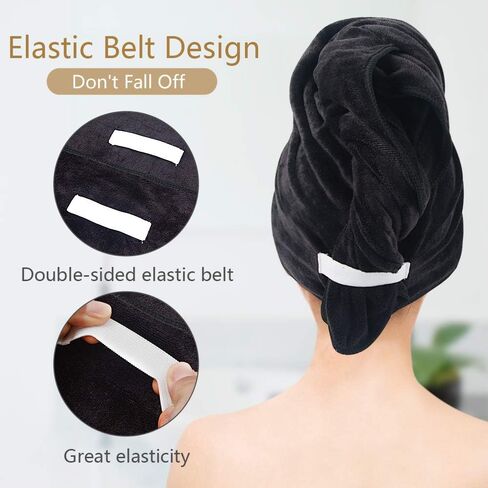 SUNLAND Microfiber Hair Towel Wrap for Women Super Absorbent Quick Dry Magic Hair Turban for Drying Long Hair Soft and Large 24 inch X 43 inch Black in Saudi Arabia