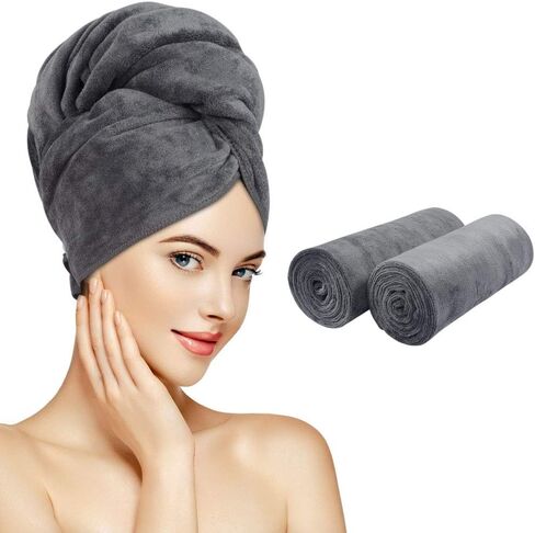 SUNLAND Microfiber Hair Towel Wrap for Women Super Absorbent Quick Dry Magic Hair Turban for Drying Long Hair Soft and Large 24 inch X 43 inch Black in Saudi Arabia