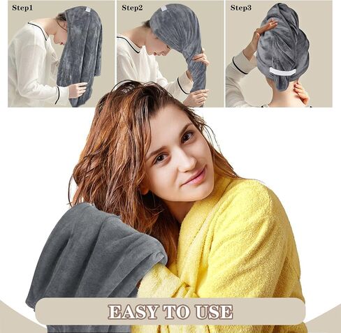 SUNLAND Microfiber Hair Towel Wrap for Women Super Absorbent Quick Dry Magic Hair Turban for Drying Long Hair Soft and Large 24 inch X 43 inch Black in Saudi Arabia
