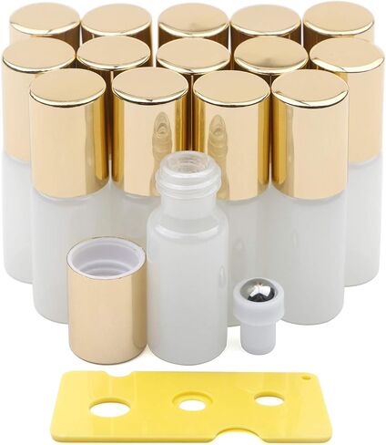15 Pack 5ml Pearl Light Blue Glass Roller Bottles with Stainless Steel Roller Balls and Golden Lids,Opener Included in Saudi Arabia