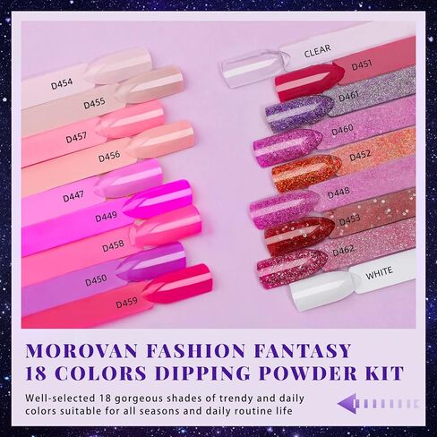 مجموعة مسحوق غمس الأظافر من مورفان - 18 لونًا، مجموعة بودرة غمس الأظافر اللامعة النقية مع مسحوق غمس الأظافر الكهربائي لآلة غمس الأظافر للمبتدئين، مجموعة DIY in Kuwait