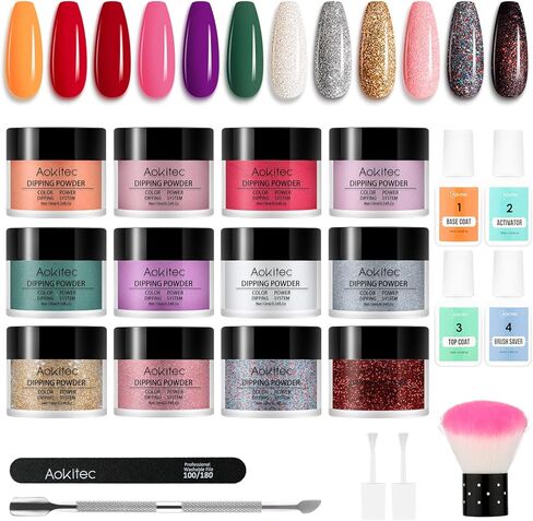 Aokitec 21 قطعة من مسحوق غمس الأظافر للمبتدئين، مسحوق غمس الأظافر 12 لونًا، مجموعة مسحوق جل الأظافر من الأكريليك، مجموعة غمس للمبتدئين in Kuwait