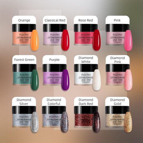 Aokitec 21 قطعة من مسحوق غمس الأظافر للمبتدئين، مسحوق غمس الأظافر 12 لونًا، مجموعة مسحوق جل الأظافر من الأكريليك، مجموعة غمس للمبتدئين in Kuwait