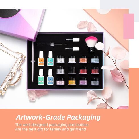 Aokitec 21 قطعة من مسحوق غمس الأظافر للمبتدئين، مسحوق غمس الأظافر 12 لونًا، مجموعة مسحوق جل الأظافر من الأكريليك، مجموعة غمس للمبتدئين in Kuwait