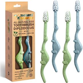 ROARex® All-Natural Eco Friendly Kids Toothbrush Made from Plants - Dinosaurs 4-36m - Baby to Toddler - Blue/Green - 4pk | 1% for The Planet Product in Saudi Arabia